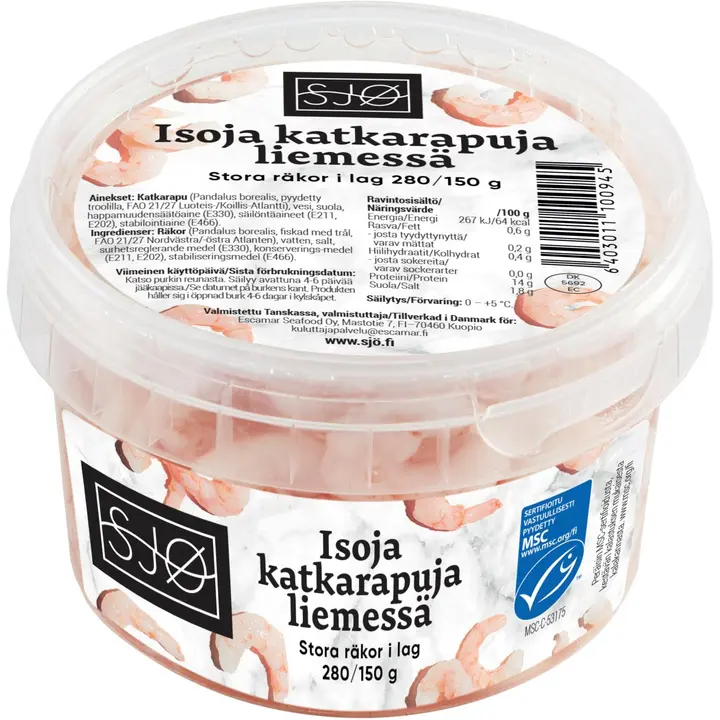 SJØ isoja katkarapuja liemessä 280/150g MSC