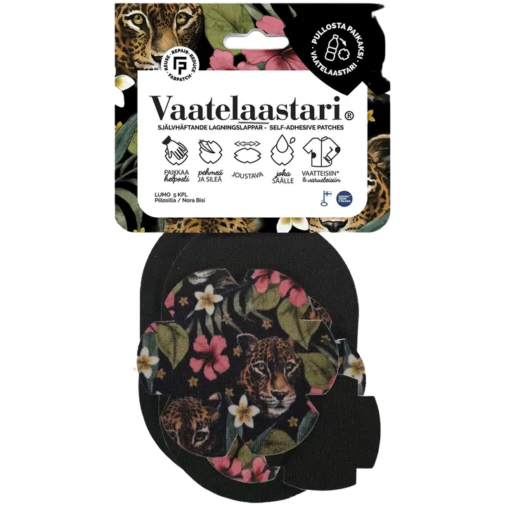 FabPatch vaatelaastari Lumo 5 kpl, helppo, hankaamalla kiinnittyvä tekstiilien korjauspaikka