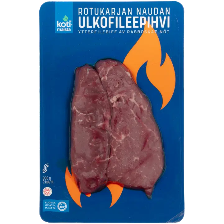 Kotimaista rotukarjan naudan ulkofileepihvi 2kpl 300g
