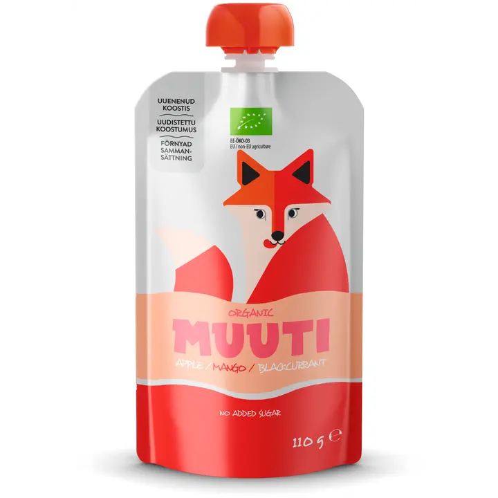 MUUTI Ökoloogiline Õuna-mango-mustasõstrapüree 110 g (REBANE) 110g