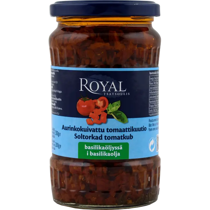 Royal 330/200g aurinkokuivattu tomaattikuutio basilikaöljyssä