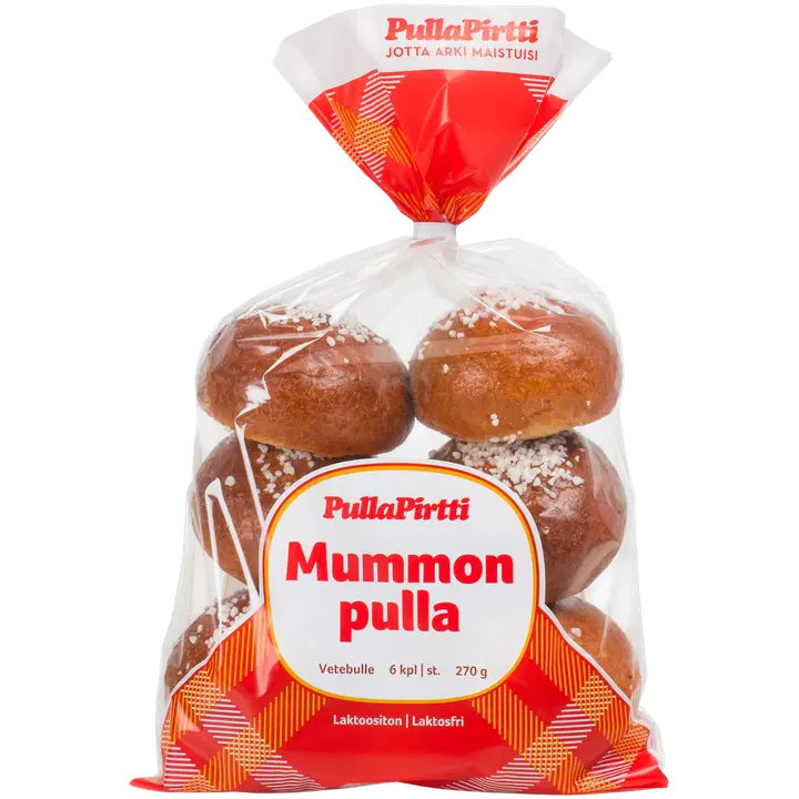 Pulla-Pirtti Mummon pulla 6/270g laktoositon täytteetön pulla
