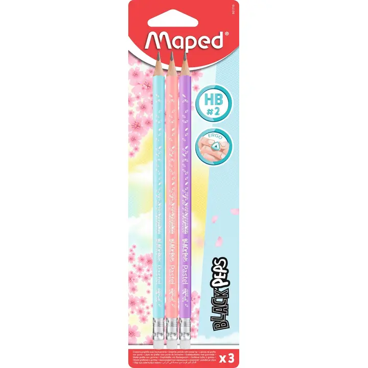 Pliiats maped pastel hb kummiga 3tk blis