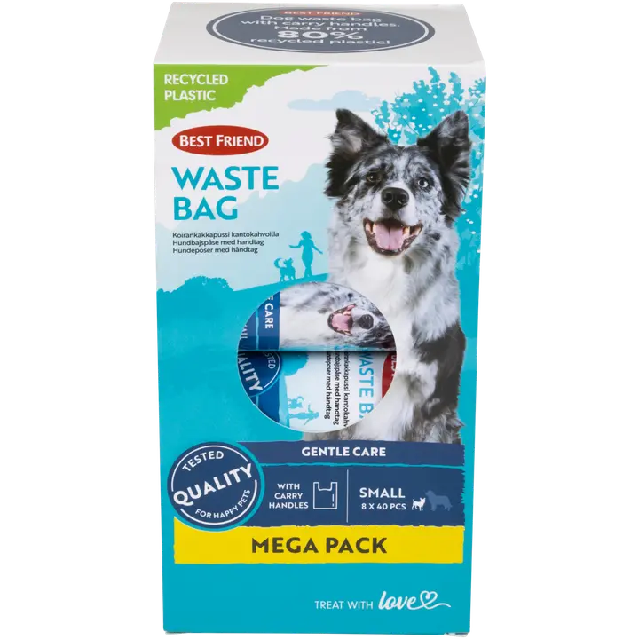 Best Friend Koiran kakkapussi S 8 x 40 kpl suurpakkaus, 80 % kierrätysmuovia