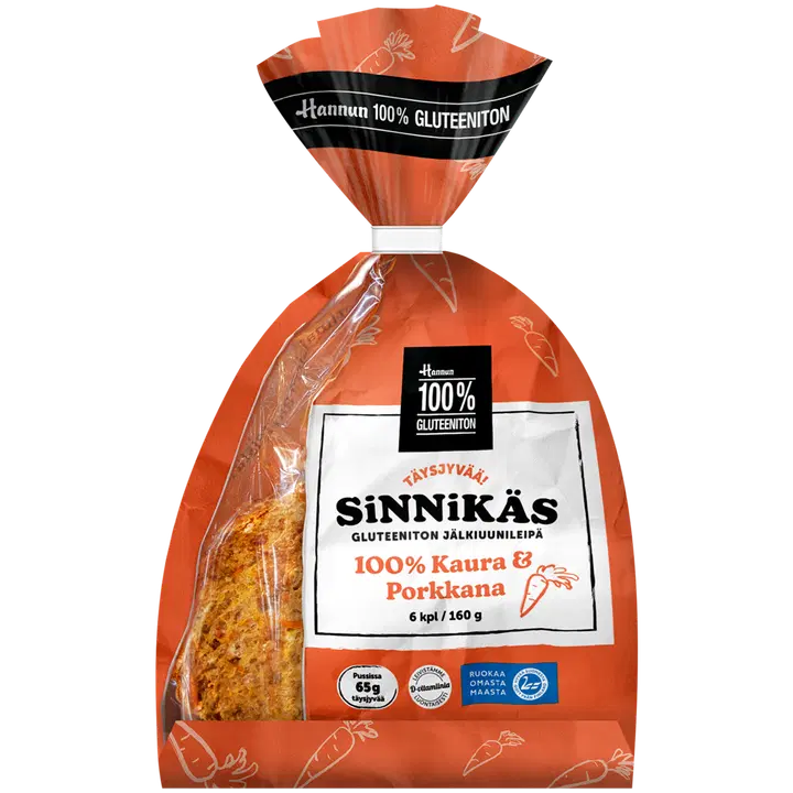 Hannun 100% gluteeniton kaura & porkkana jälkiuunileipä 160 g