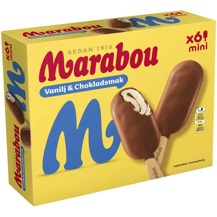 Marabou Vanilja & suklaa Mini puikko 6kpl=225g/300ml