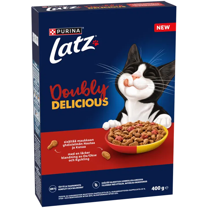Purina Latz Doubly Delicious Nautaa ja Kanaa Kissan kuivaruoka 400g