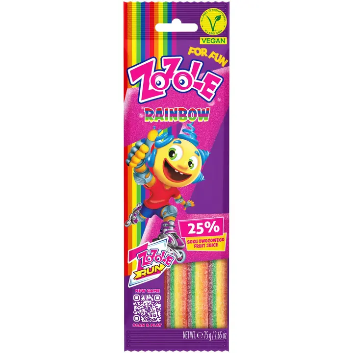 Mieszko Zozole Rainbow kirpeitä hedelmänmakuisia remmi makeisia 75 g