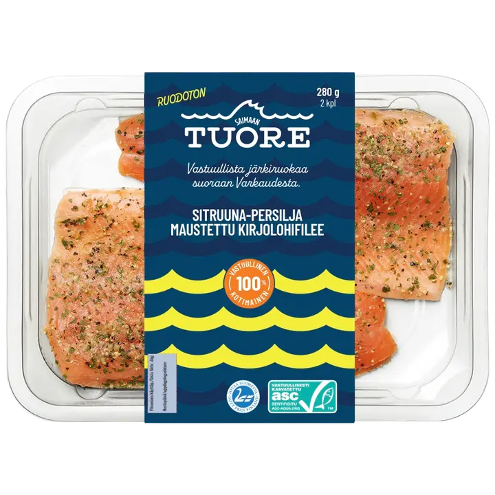 Saimaan Tuore ASC Sitruuna-persilja maustettu kirjolohifilee 2 kpl. 280 g.
