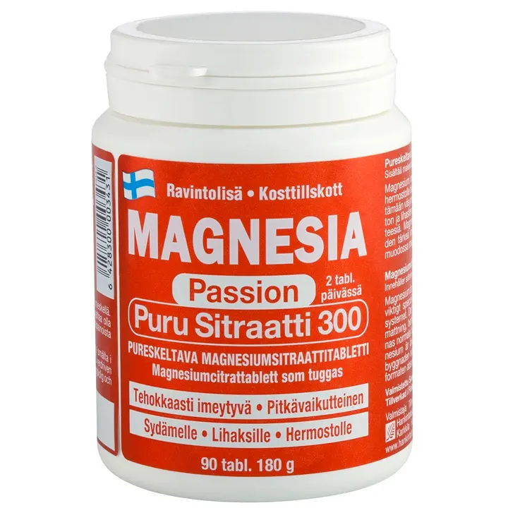 Magnesia Passion Puru Sitraatti 300 Magnesiumsitraattitabletti
90 tabl