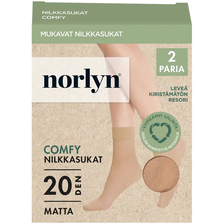 Norlyn naisten nilkkasukat comfy 2-pack 20 den Powder, koko 36-41