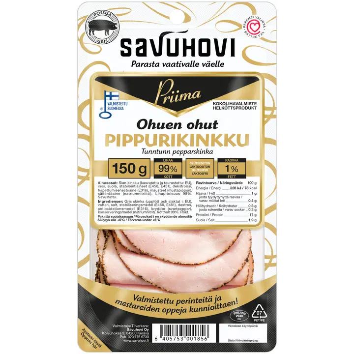 Savuhovi Priima Ohuen ohut pippurikinkku 150g