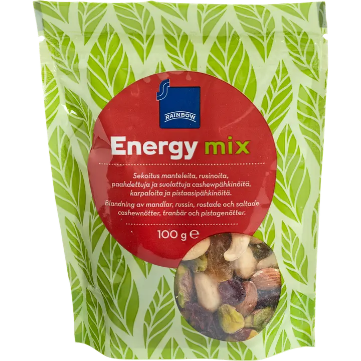 Rainbow 100g Energy Mix kuivattuja hedelmiä ja pähkinöitä