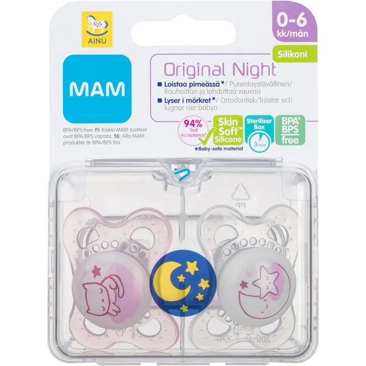 Ainu Mam Original Night 0-6kk silikoni 2kpl yötutti