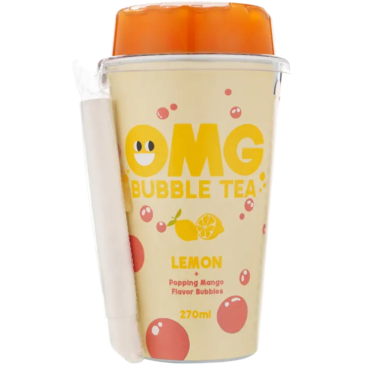 Bubble tee (sitruunamakuinen virvoitusjuoma yerba mate -teeuutteella ja mangon makuisilla poksahtavilla kuplilla) 270 ml