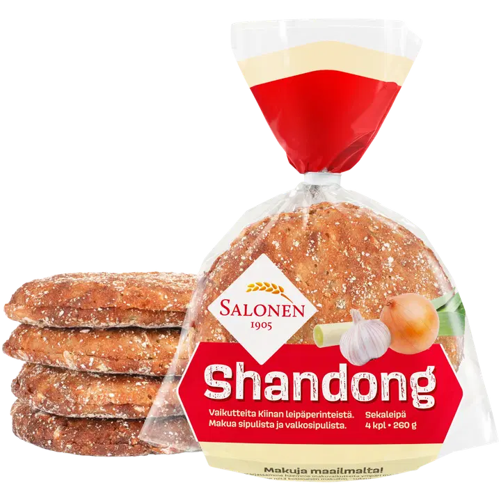 Leipomo Salonen Shandong 4/260 g sipulilla maustettu sekaleipä, halkaistu