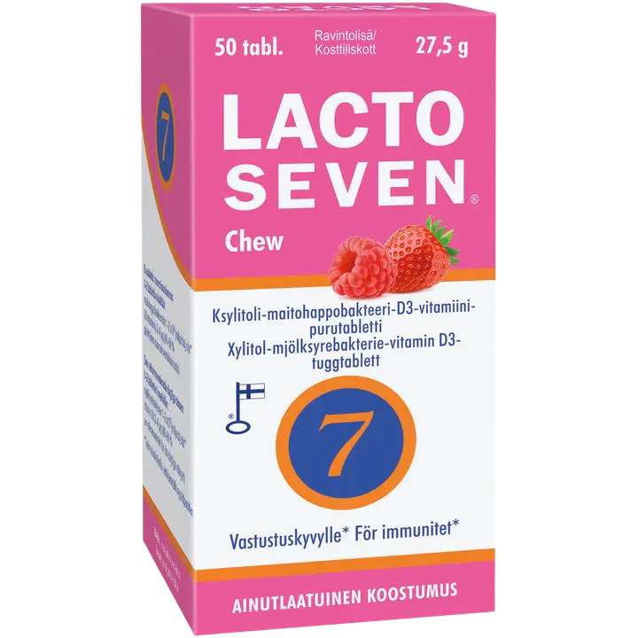 Lacto Seven Chew ksylitoli-maitohappobakteeri-D3-vitamiini-purutabletti 50 tabl.