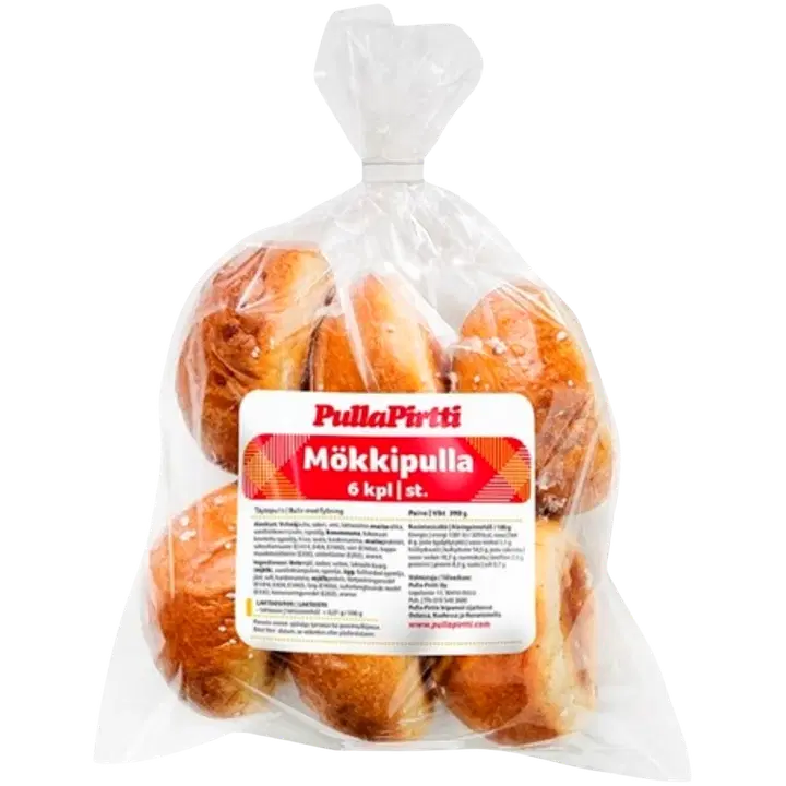 Pulla-Pirtti Mökkipulla 6/390g laktoositon täytepulla