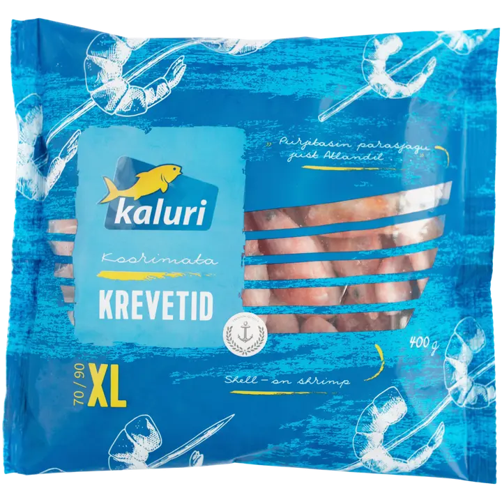 Keedetud koorimata krevetid 70/90 500g