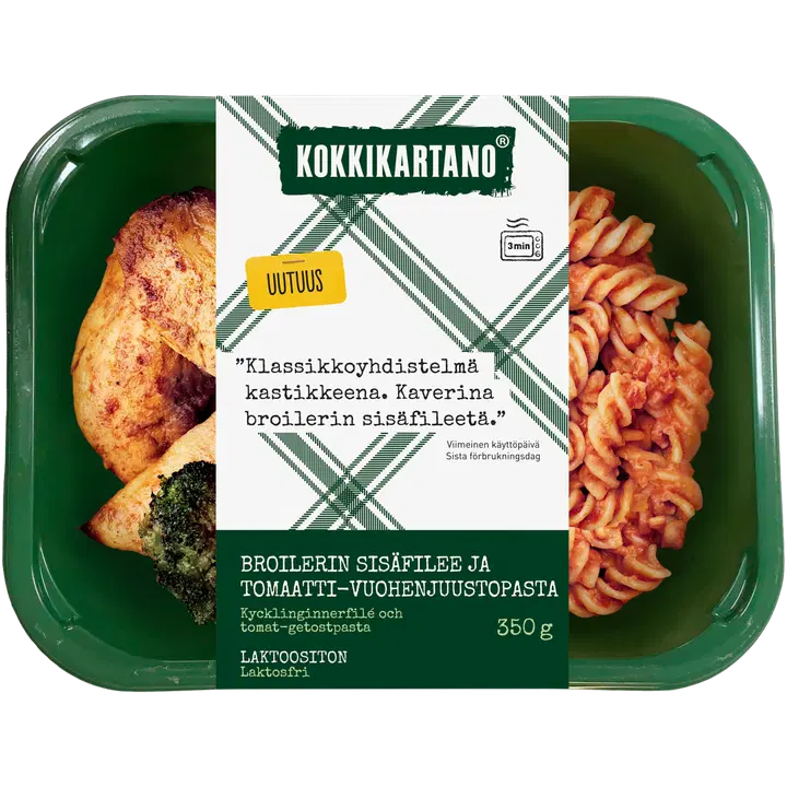 Kokkikartano Broilerin sisäfilee ja tomaatti-vuohenjuustopasta 350g