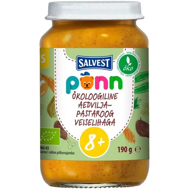 Põnn Ökoloogiline Aedvilja-pastaroog veiselihaga 190 g, alates 8-elukuust