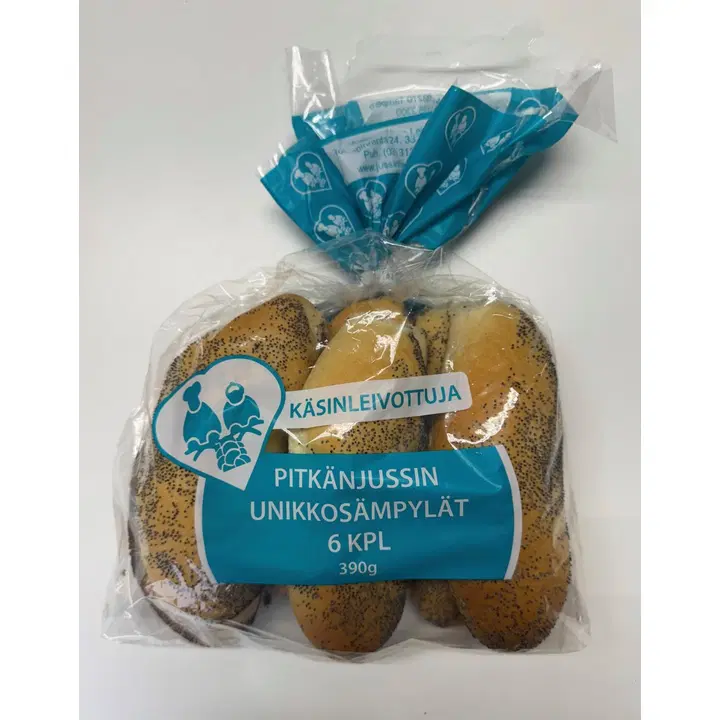 Jussinhannan Leipä 6 kpl Pitkänjussin unikkosämpylä 390 g