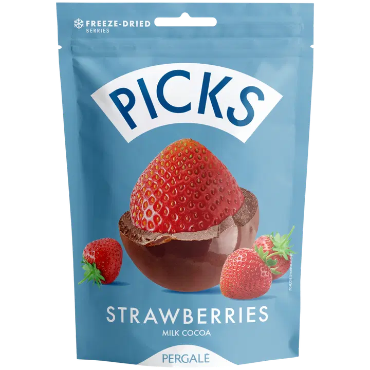 Dragee PICKS pakastekuivatut mansikat maitosuklaanmakuisella kuorrutuksella  90g