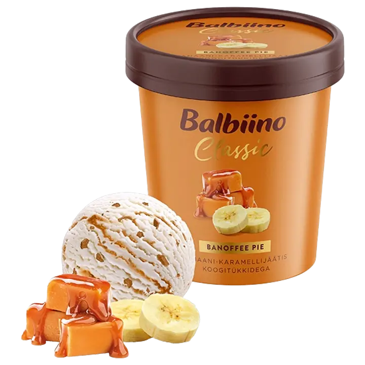 Banaani-karamellijäätis koogitükkidega, 270g