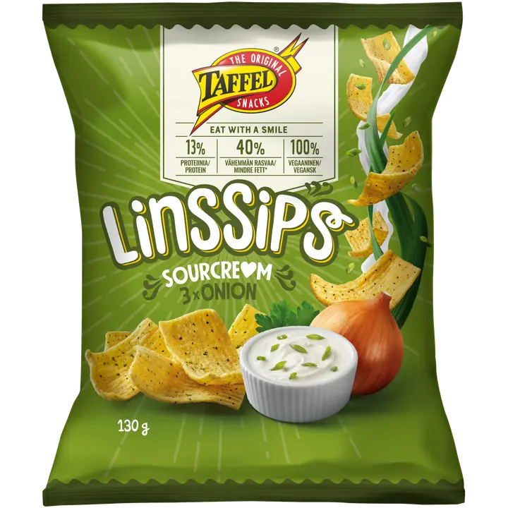 Taffel LinsSips sourcre*m & 3 x onion maustettu linssisipsi 130g