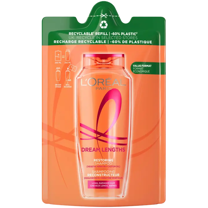 L'Oréal Paris Elvital Dream Length shampoon täyttöpakkaus pitkille hiuksille 250 ml