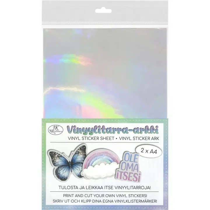 J.K. Primeco vinyylitarra A4 hologrammi hopea 2ark