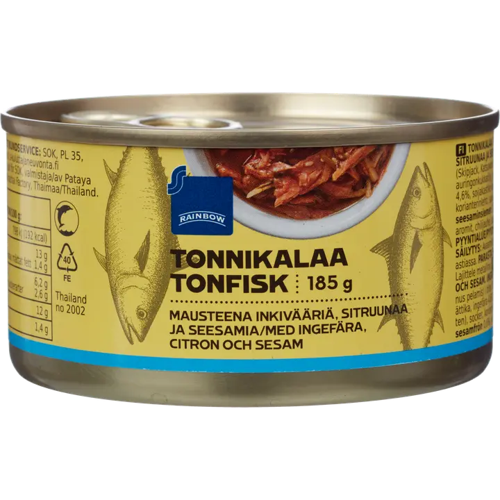 Rainbow 185/80g tonnikalaa inkiväärillä, sitruunalla ja seesamilla