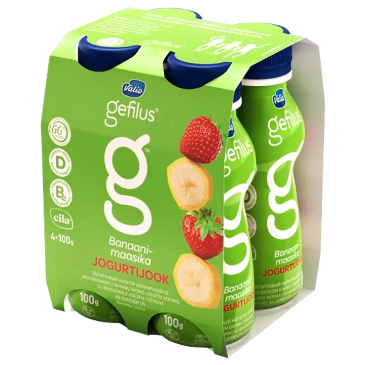 Gefilus Banaani-maasika jogurtijook, 4 x 100 g