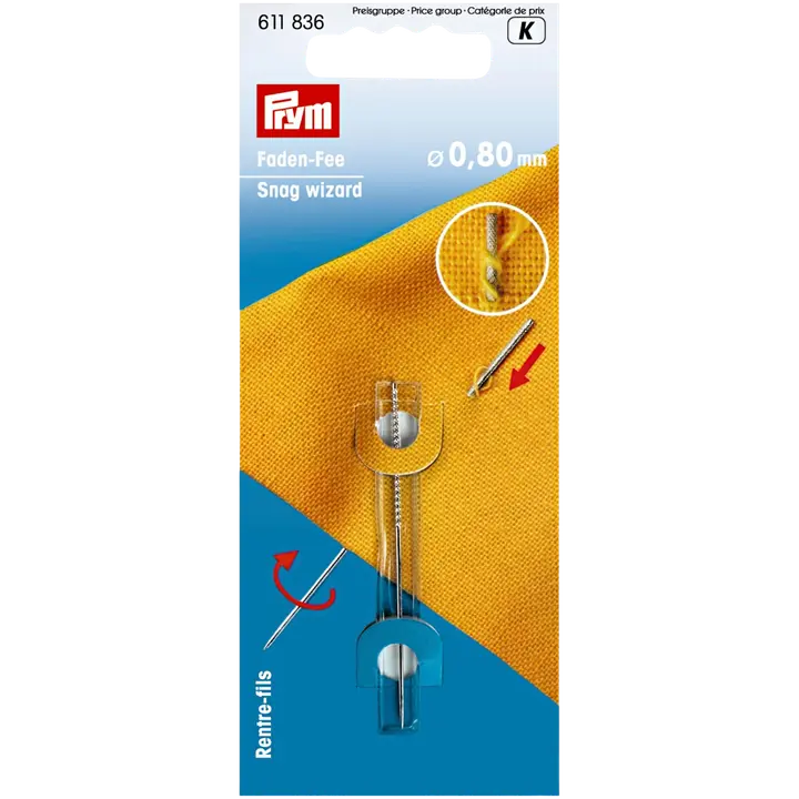 Prym korjausneula silmukka- ja lankapakojen korjaamiseen. Neulan paksuun 0,8 mm, materiaali teräs.