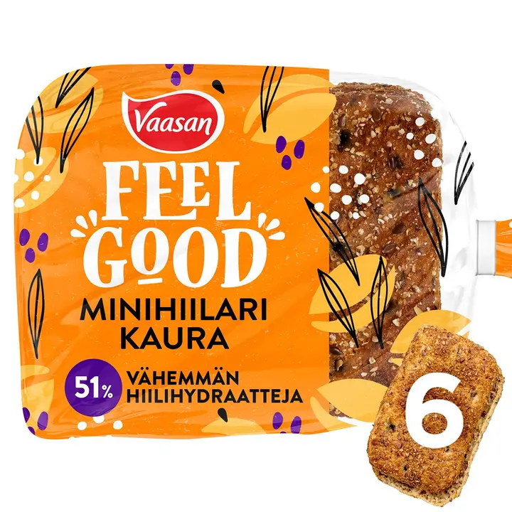 Vaasan Feel Good Minihiilari Kaura 300g 6 kpl vähähiilihydraattinen kauraleipä
