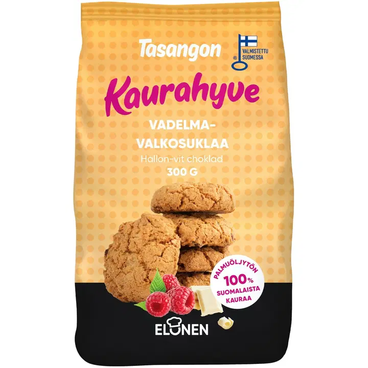 Tasangon kaurahyve vadelma-valkosuklaapikkuleipä 100% kaura 300g