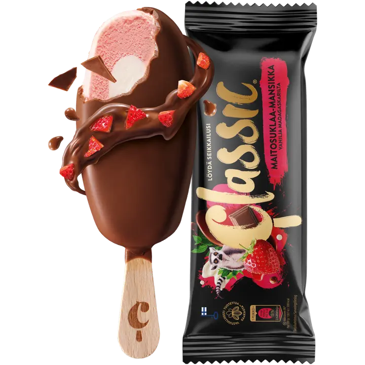 Classic Maitosuklaa-Mansikka kermajäätelöpuikko 85g/95ml