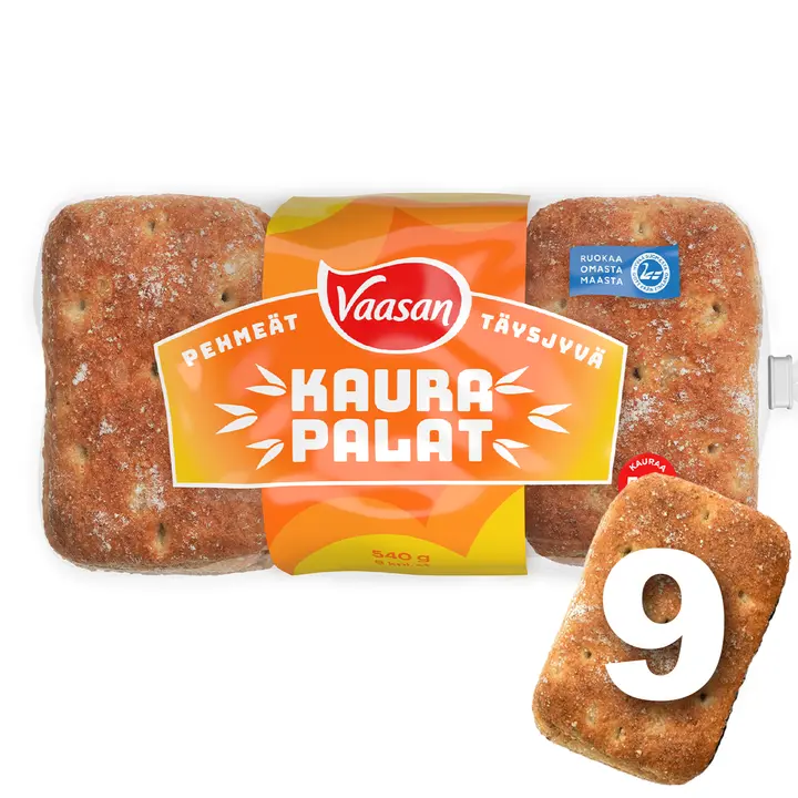 Vaasan Pehmeät Kaurapalat 540g 9kpl täysjyväkauraleipä