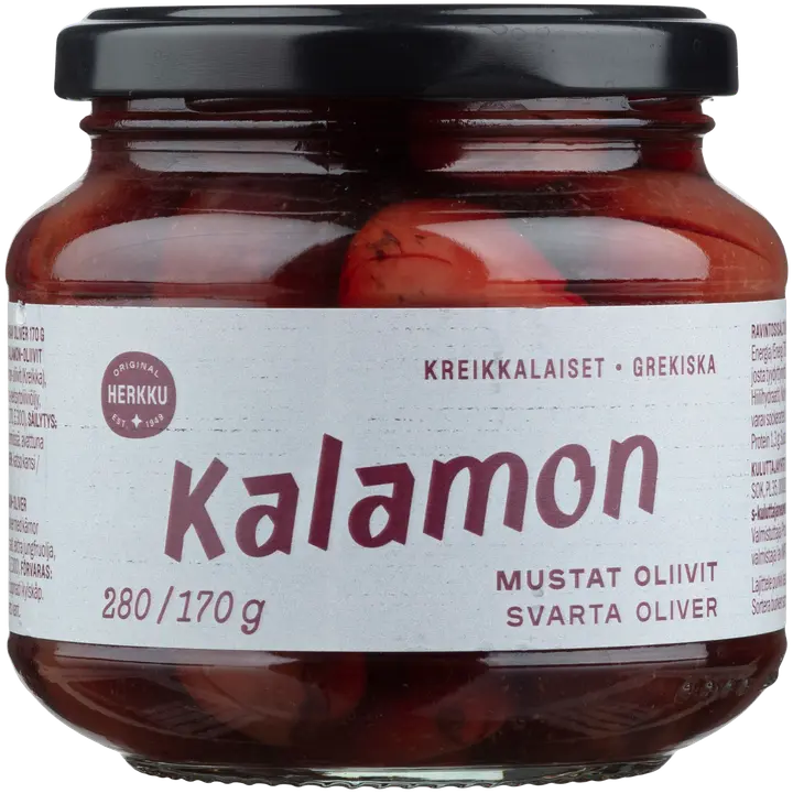 Herkku Kalamon kreikkalaiset mustat oliivit 280g/170g