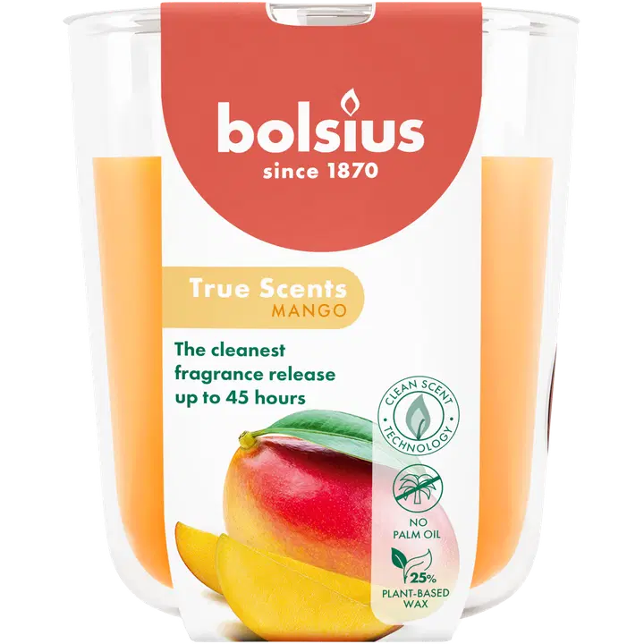 Bolsius True Scents – tuoksukynttilä lasissa – Mango – oranssi – suuri