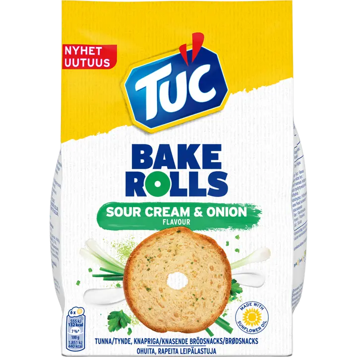 LU TUC Bake Rolls Sour Cream & Onion leipälastut 150g