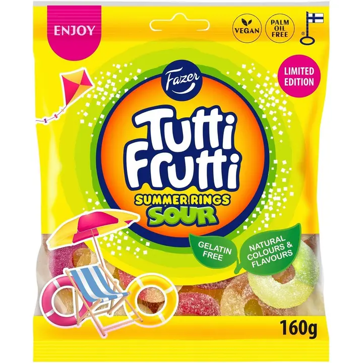 Fazer Tutti Frutti Summer Rings Sour karkkipussi 160g