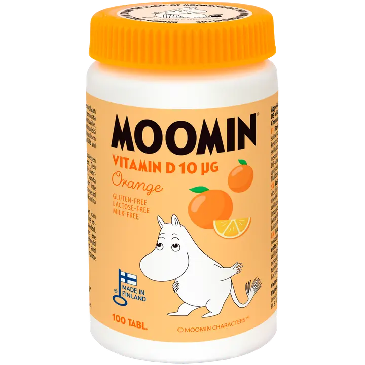 Moomin D-vitamiini 10µg appelsiini purutabletti 100tabl ravintolisä