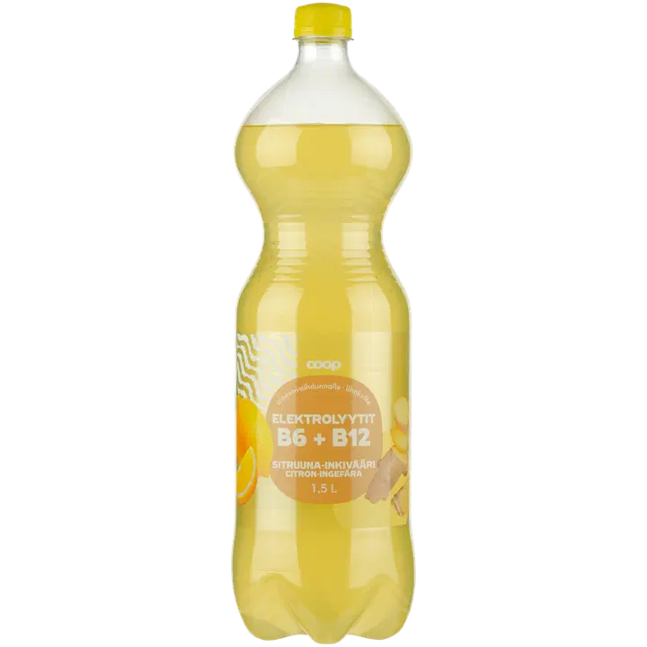 Coop Sitruuna-inkivääri Elektrolyytit B6 + B12 hiilihapotettu juoma 1,5 l