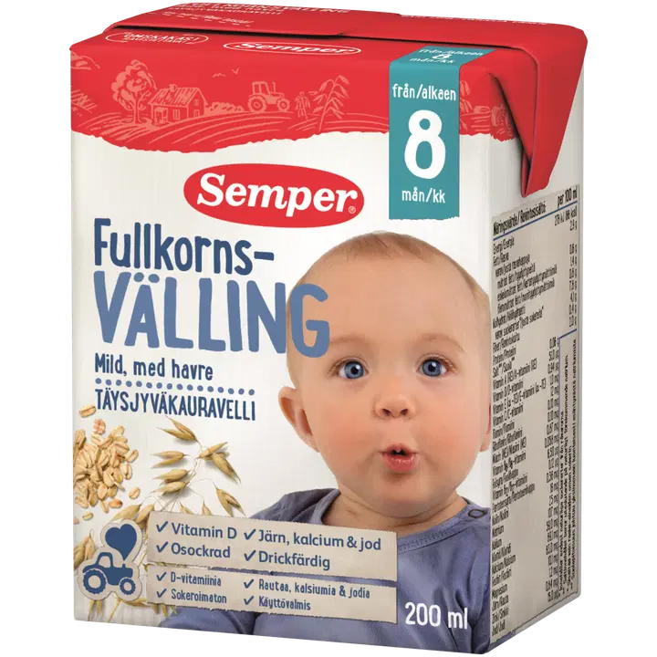 Semper Mieto Täysjyvävelli Kaura 8kk käyttövalmis velli 200ml