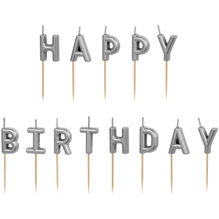 Happy Birthday -kakkukynttilä, hopea