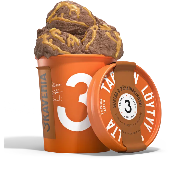 3 Kaveria Vegaaninen Suklaa & Pähkinäkinuski jäätelö 500ml/400g