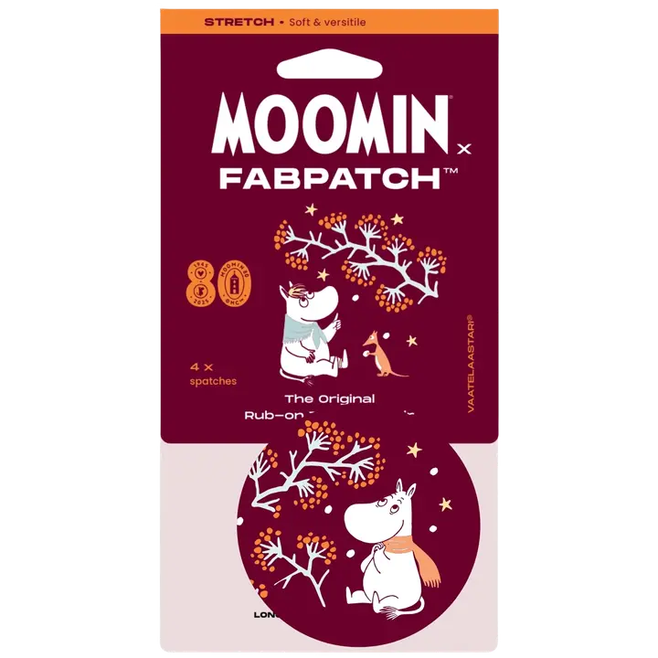 FabPatch vaatelaastari Muumit Talvikukka 2 kpl, hankaamalla kiinnittyvä tekstiilien korjauspaikka