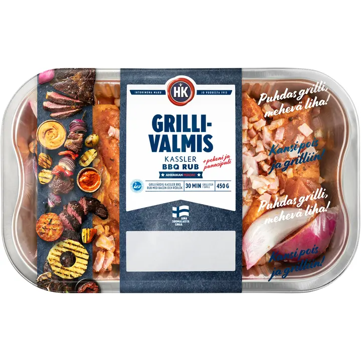HK Grillivalmis kassler BBQ rub pekonilla ja punasipulilla 450 g