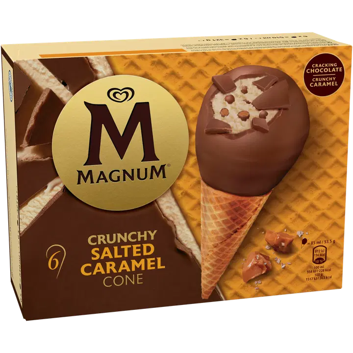 Magnum  Crunchy Salted Caramel Cone Jäätelö Monipakkaus  510ml/321g 6kpl